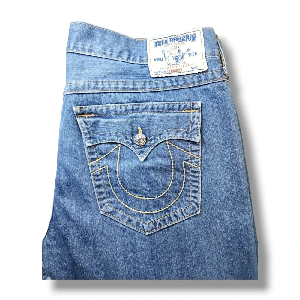 Vintage TRUE RELIGION Section STRAIGHT Size 42x28.5‎ Denim Jeans Made In USA